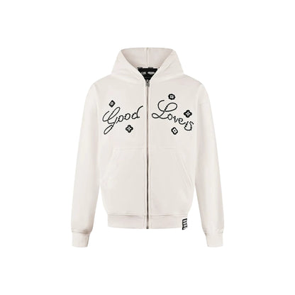 GOODBRAND Good Loves Floral Slogan Zip-Up Hoodie White (FW25)