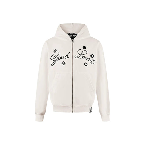 GOODBRAND Good Loves Floral Slogan Zip-Up Hoodie White (FW25)