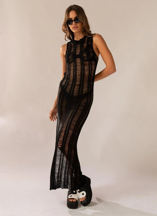 Perri Ladder Knit Maxi Dress - Black