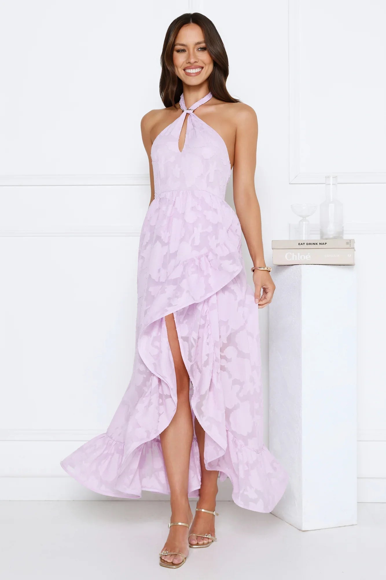 Sunbeam Shell Halter Maxi Dress