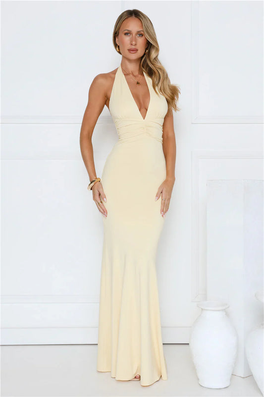 Chic Spark Halter Maxi Dress Yellow