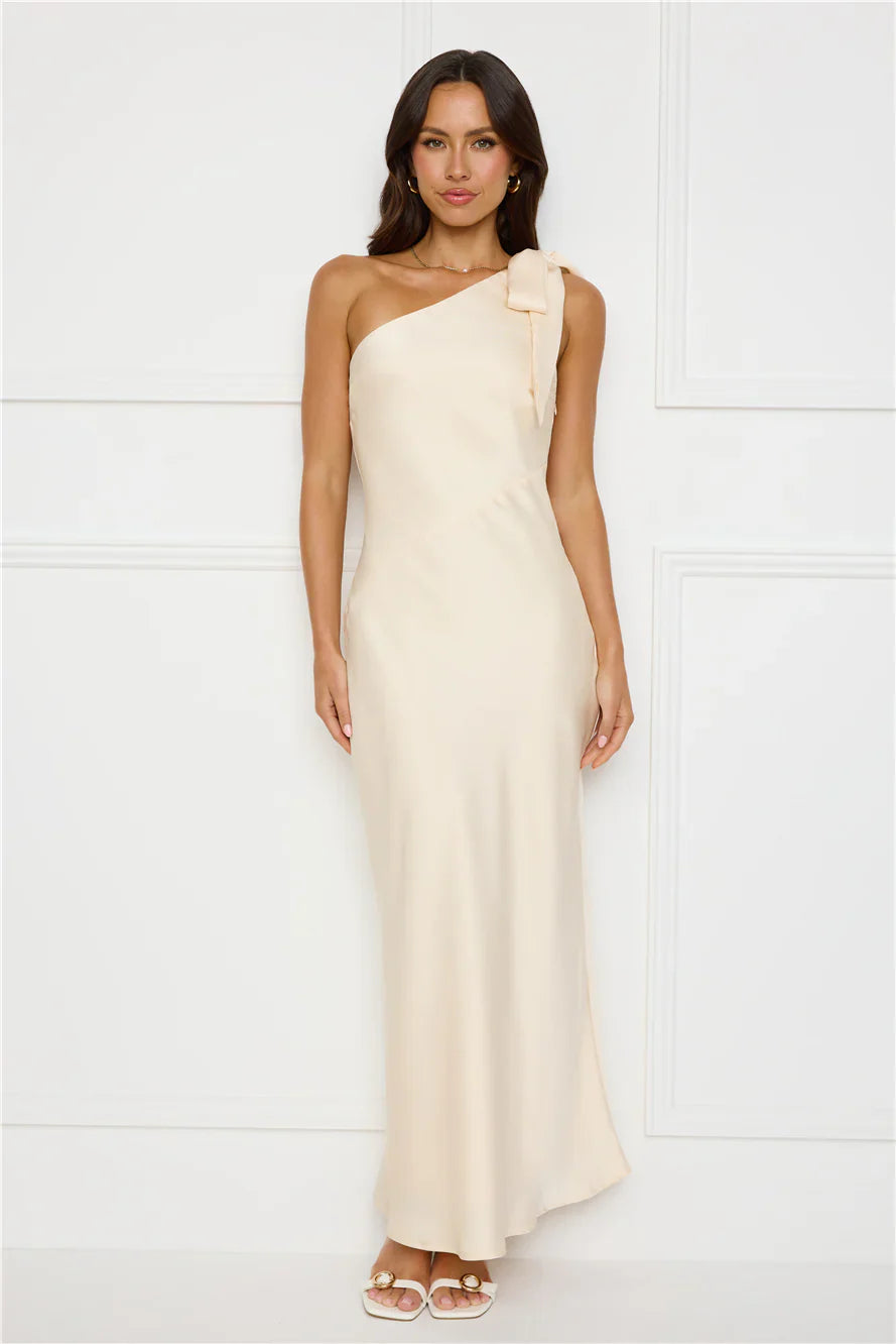 Night Of Distinction One Shoulder Satin Maxi Dress