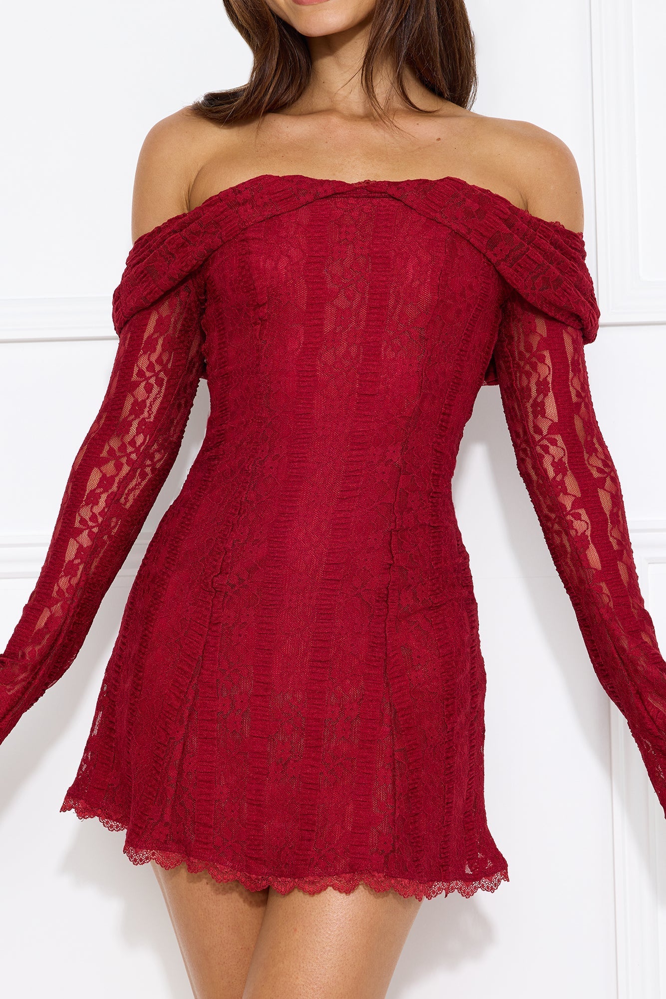 Secret Smile Lace Off Shoulder Mini Dress