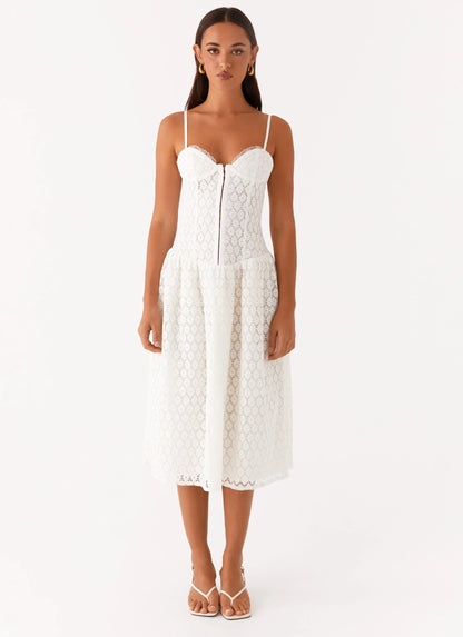 Blooming Corset Midi Dress - White