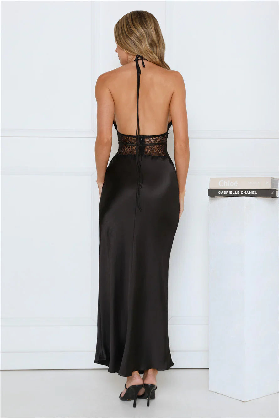 Ibiza Twilight Satin Lace Maxi Dress Rose