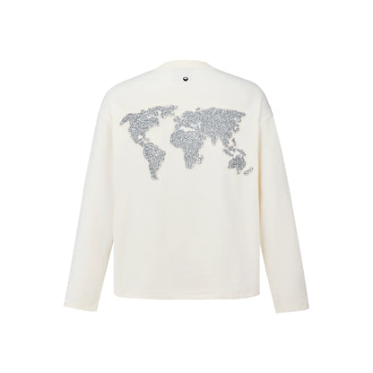 GOODBRAND Good Map Sequin Embroidered Long Sleeved Tee White (FW25)