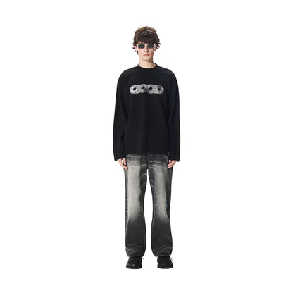 GOODBRAND Splicing Sequin Printed Logo Long Sleeved Tee Black (FW25)