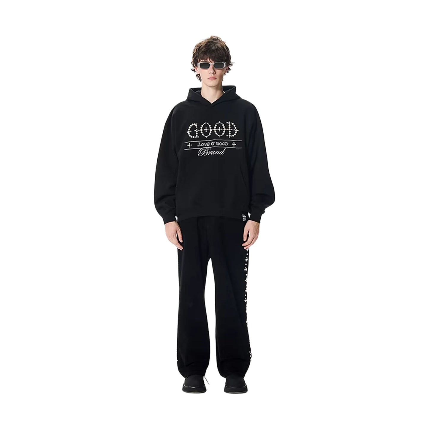 GOODBRAND Pearl Embroidered Slogan Hoodie Black (FW25)