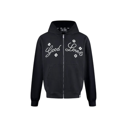 GOODBRAND Good Loves Floral Slogan Zip-Up Hoodie Black (FW25)