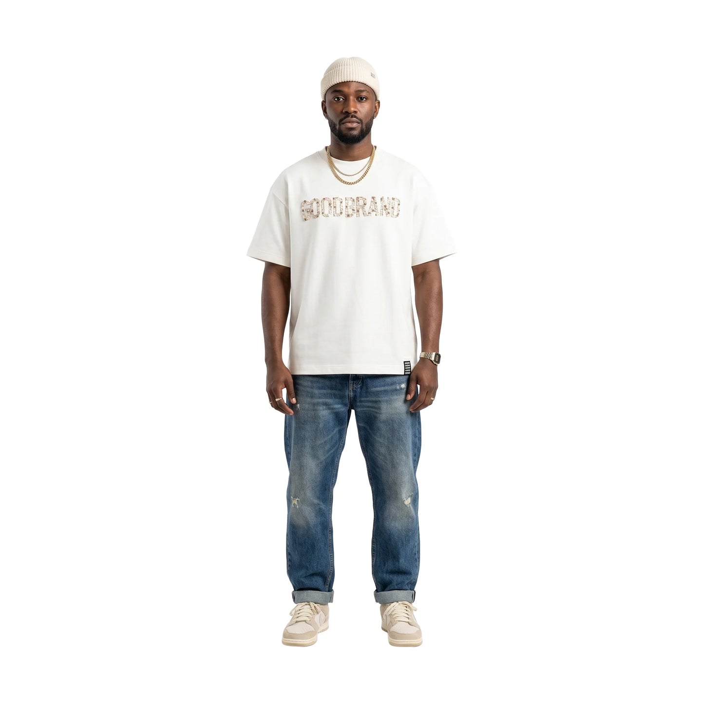GOODBRAND Slogan Champagne Fragment Tee White (SS26)