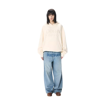 GOODBRAND Pearl Embroidered Slogan Hoodie Beige (FW25)
