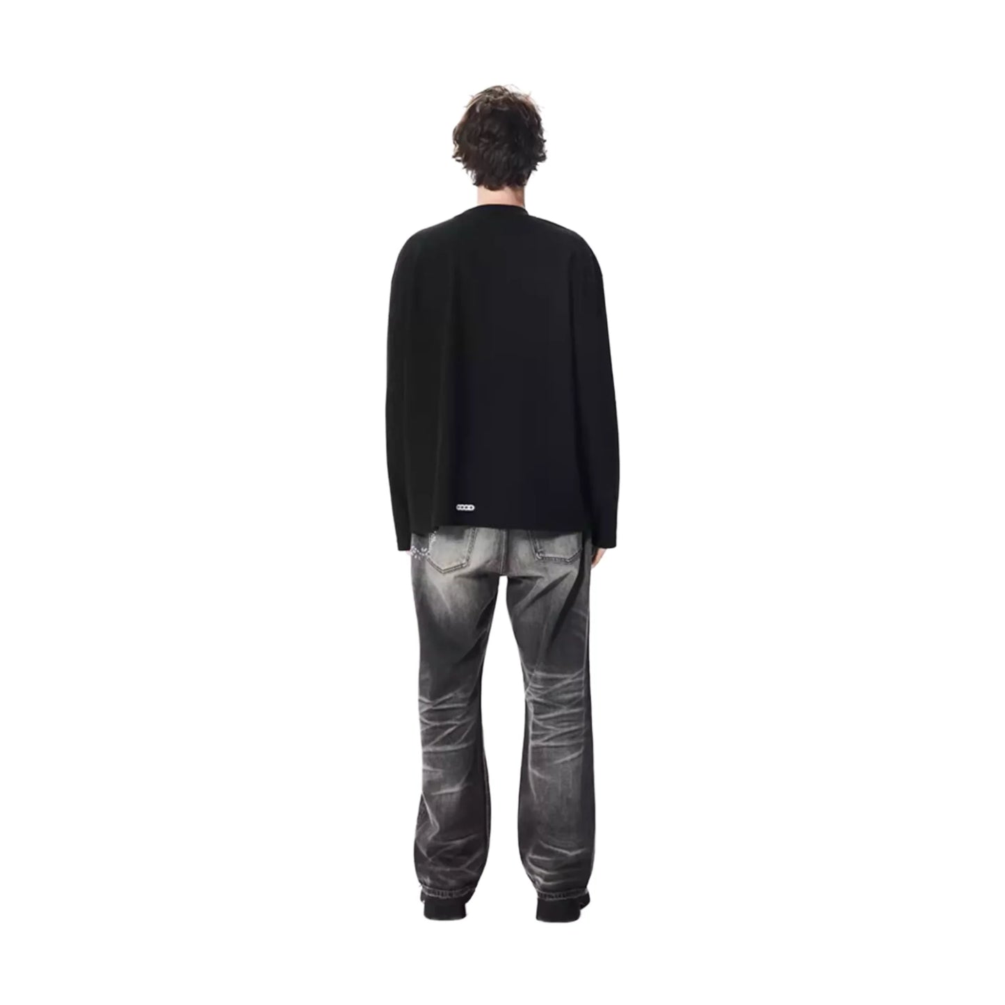 GOODBRAND Splicing Sequin Printed Logo Long Sleeved Tee Black (FW25)