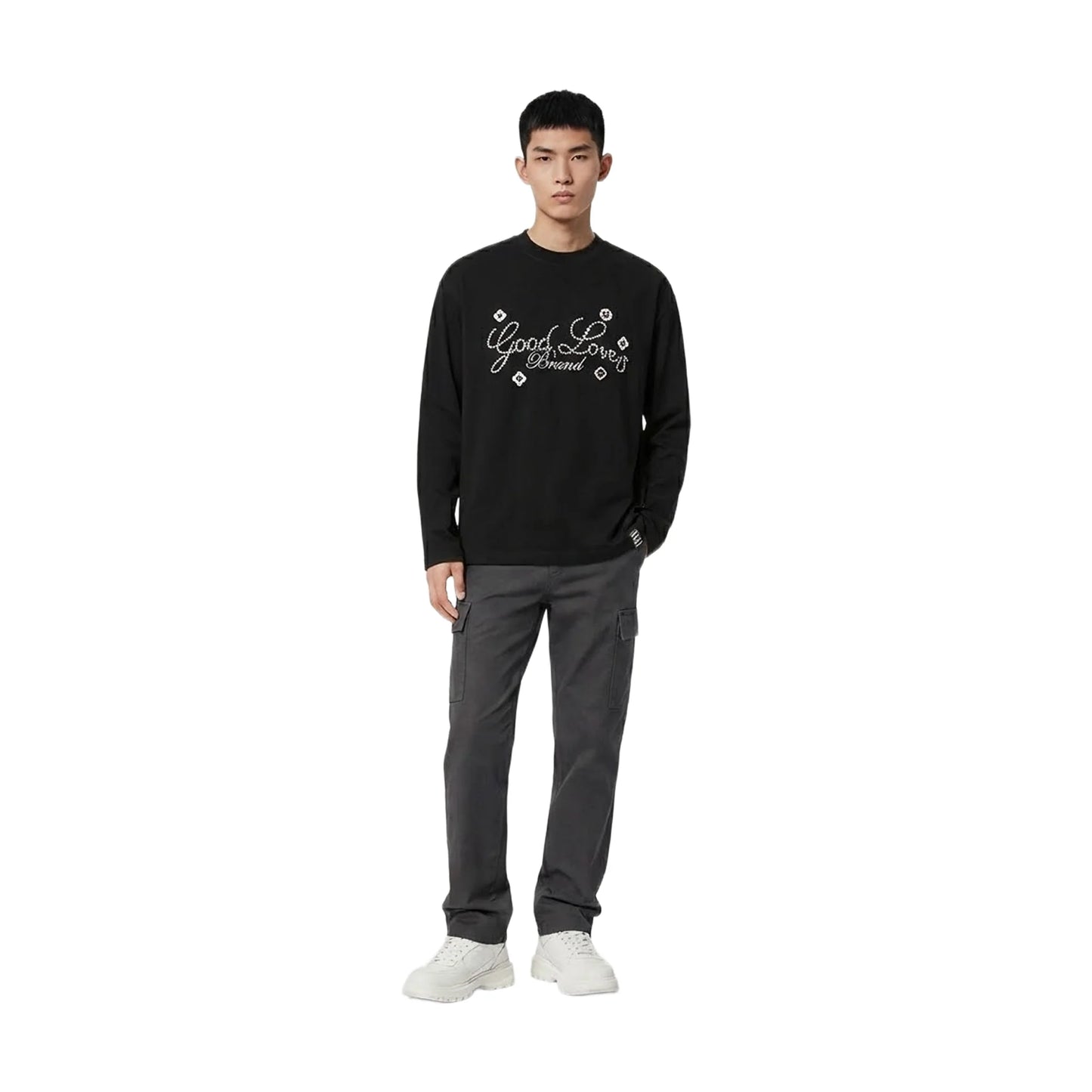 GOODBRAND GOOD LOVES Floral Slogan Long Sleeved Tee Black (FW25)