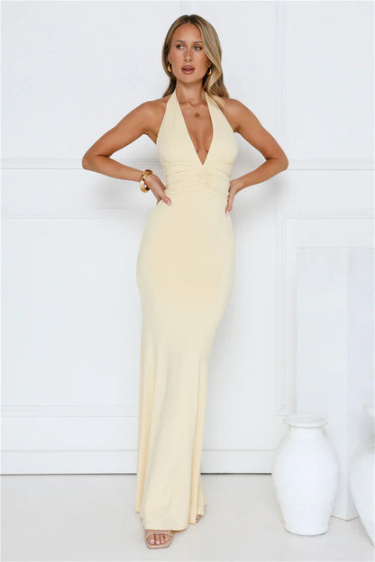 Chic Spark Halter Maxi Dress Yellow