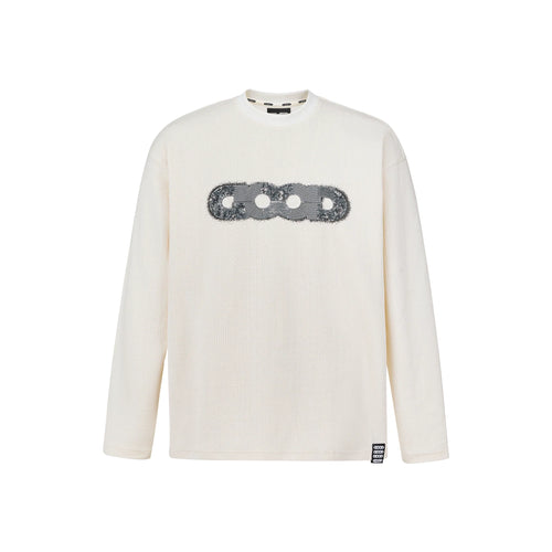 GOODBRAND Splicing Sequin Printed Logo Long Sleeved Tee White (FW25)