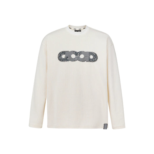 GOODBRAND Splicing Sequin Printed Logo Long Sleeved Tee White (FW25)