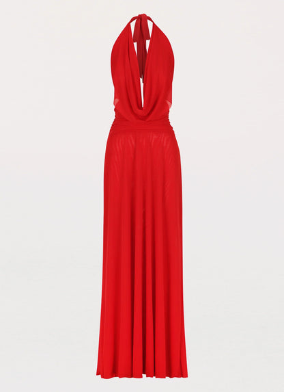 Elysia Mesh Maxi Dress - Cherry Red