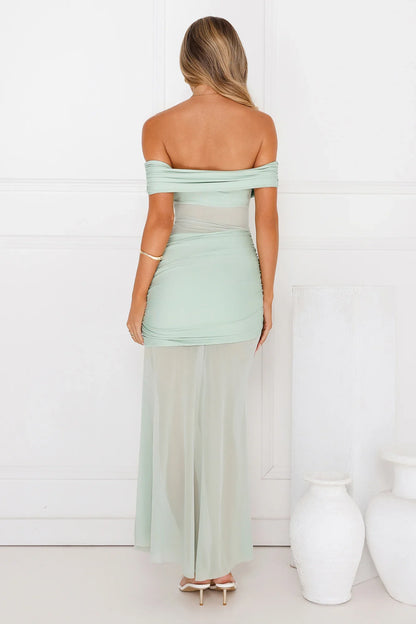 Dewdrop Dream Off Shoulder Mesh Maxi Dress