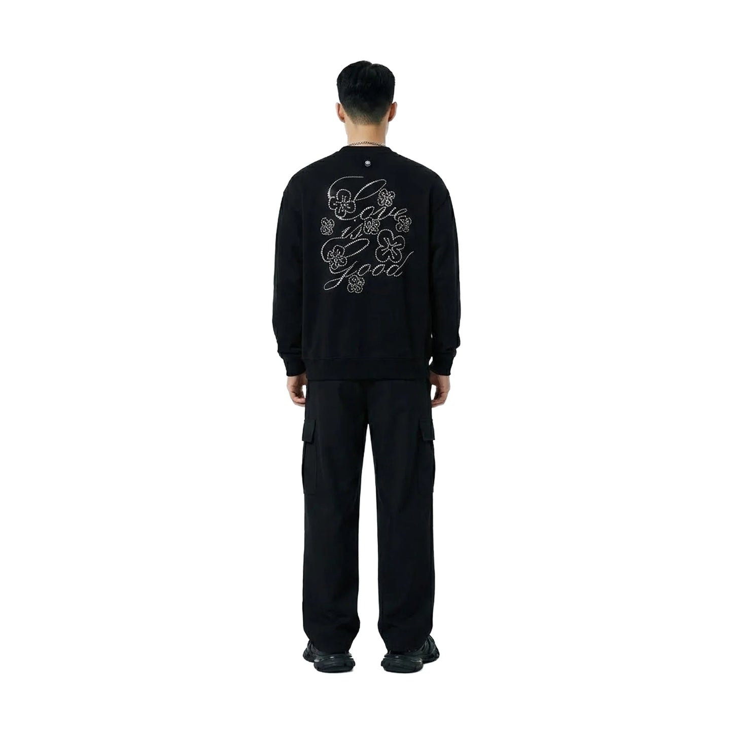 GOODBRAND Beaded Floral Pattern Long Sleeved Tee Black (FW25)