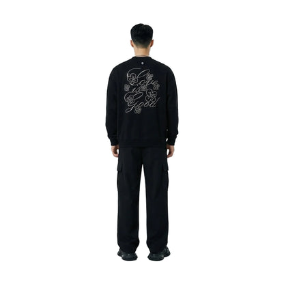 GOODBRAND Beaded Floral Pattern Long Sleeved Tee Black (FW25)