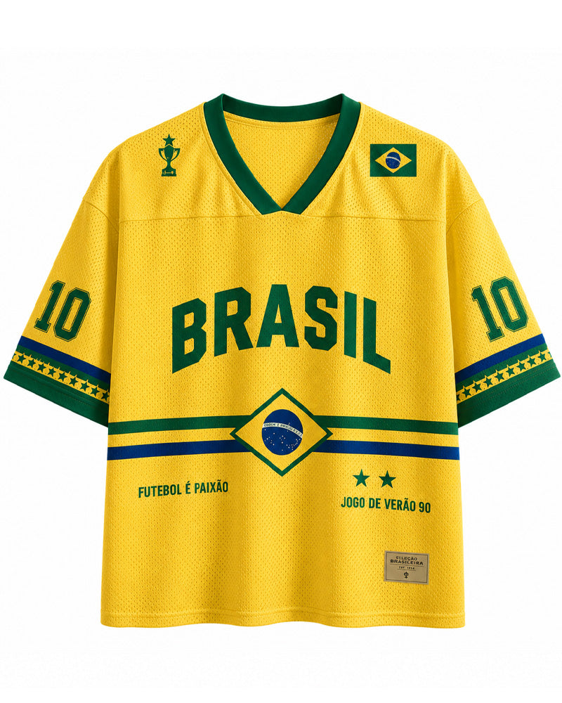 TheRetroTee Custom Brasil Cropped Soccer Mesh Jersey