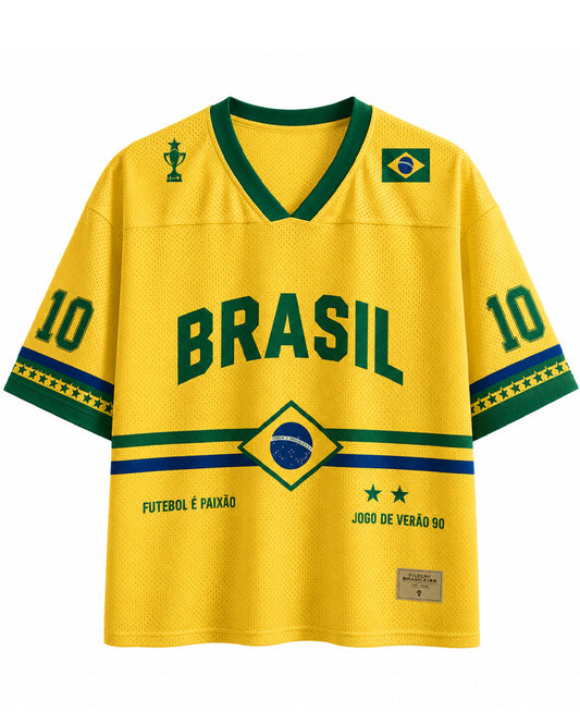 TheRetroTee Custom Brasil Cropped Soccer Mesh Jersey