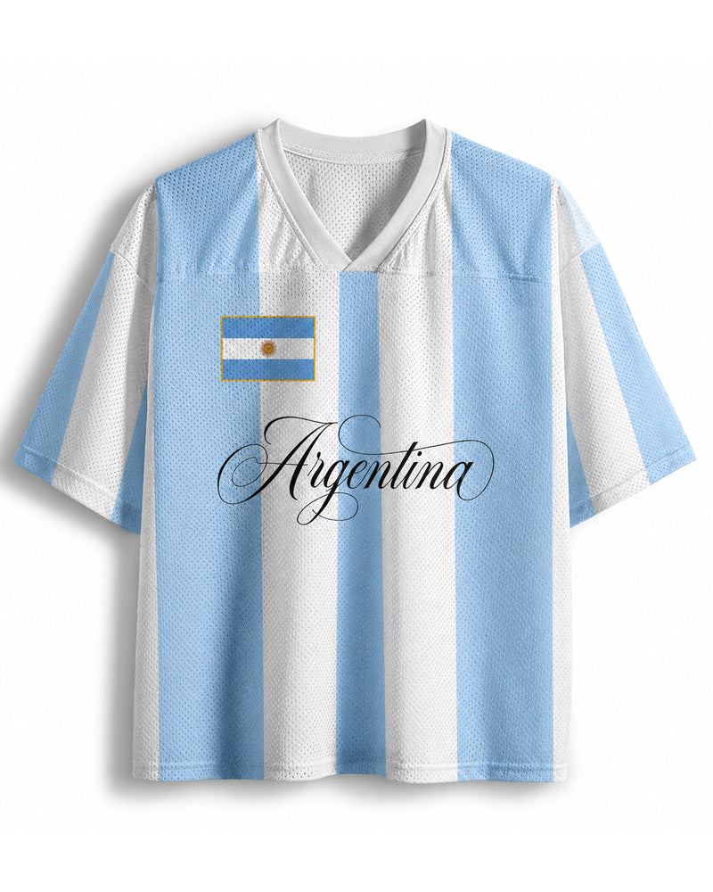 TheRetroTee Argentina Classic Football Fan  Custom Mesh Jersey