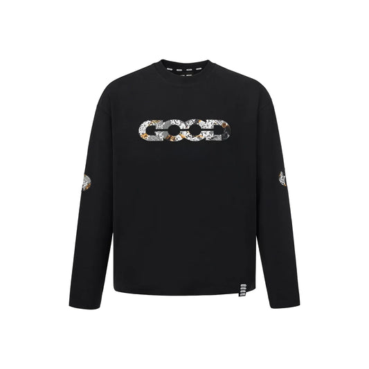 GOODBRAND Burnt Lace Floral Appliqué Long Sleeved Tee Black (FW25)