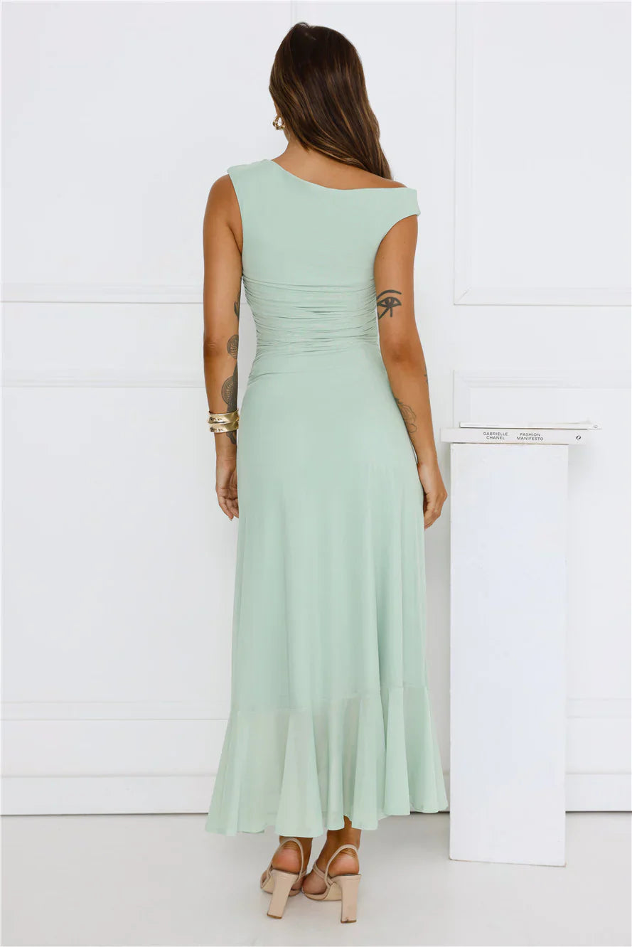 Effortless Girl Off Shoulder Mesh Midi Dress