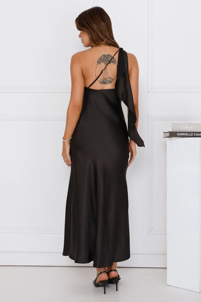 Romantic Tales Satin One Shoulder Maxi Dress