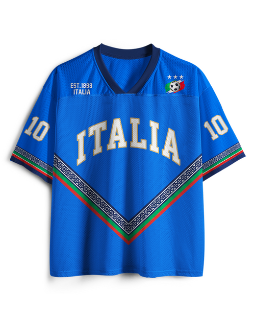 TheRetroTee Vintage Italy Heritage Blue Football Mesh Jersey
