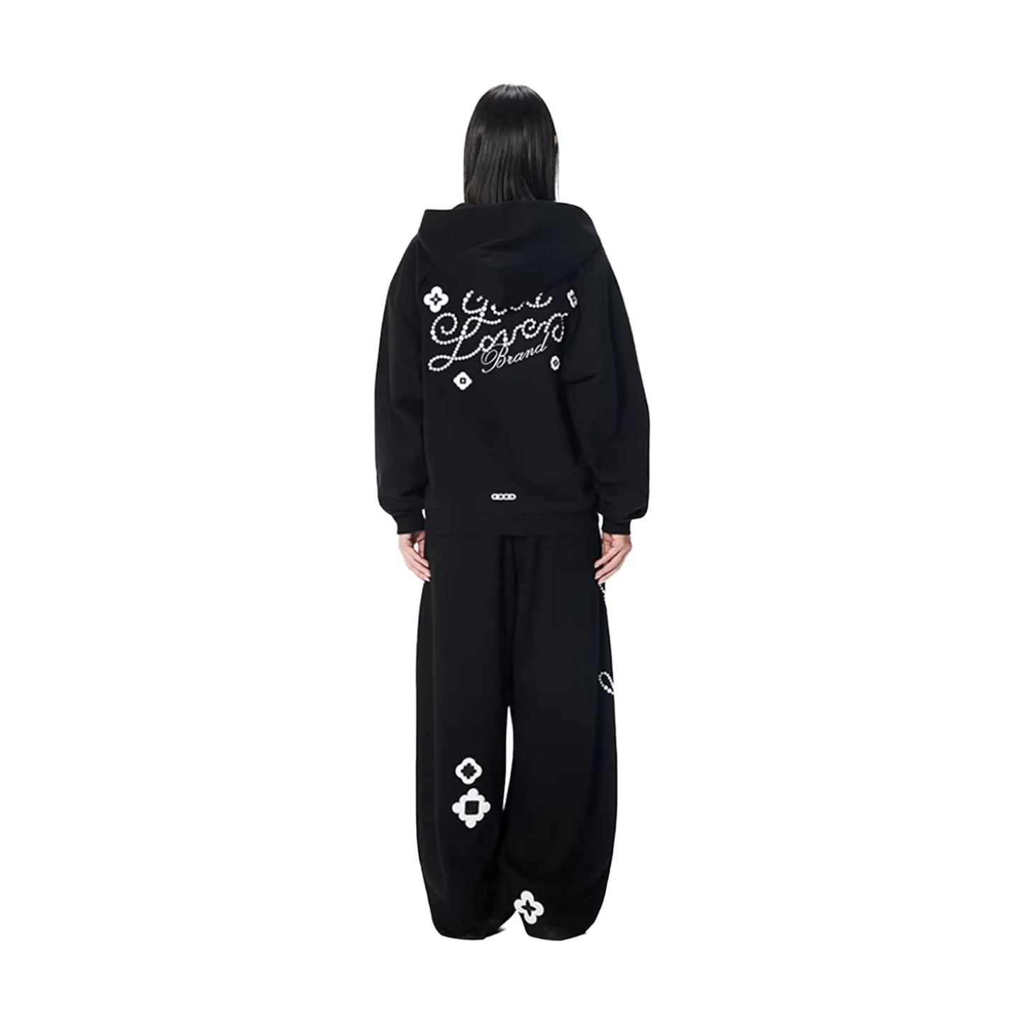 GOODBRAND Good Loves Floral Slogan Zip-Up Hoodie Black (FW25)