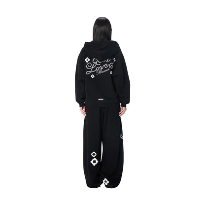 GOODBRAND Good Loves Floral Slogan Zip-Up Hoodie Black (FW25)