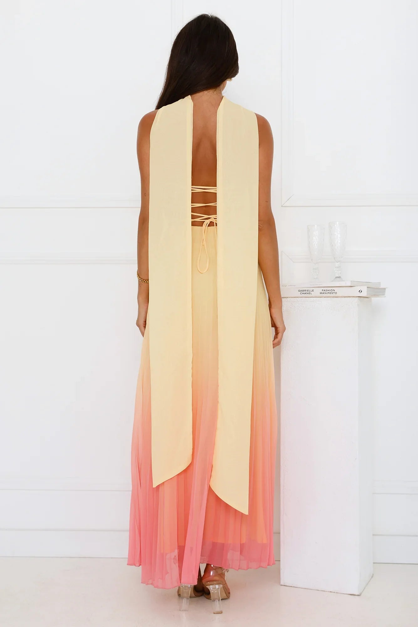 Sunset Magic Strapless Pleated Maxi Dress