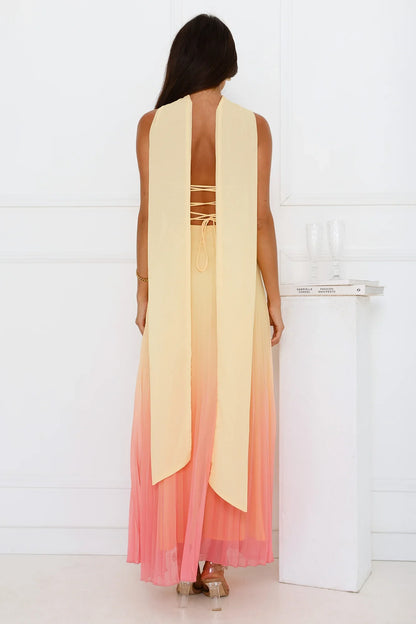 Sunset Magic Strapless Pleated Maxi Dress