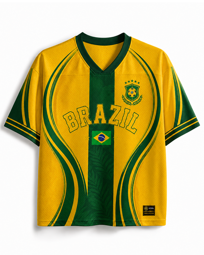 TheRetroTee Vintage Brazil Football Heritage Mesh Jersey