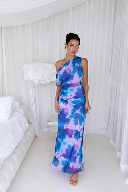 Midnight Palette Off Shoulder Maxi Dress Blue