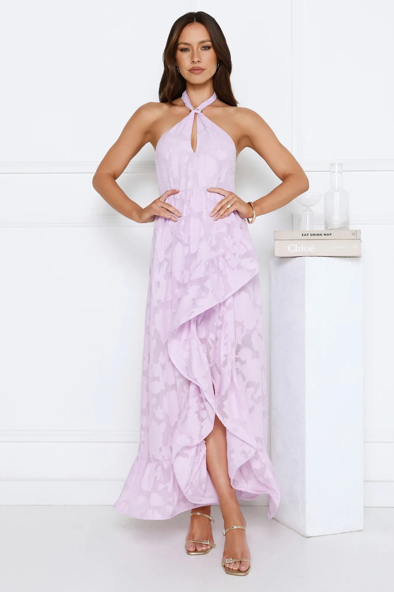 Sunbeam Shell Halter Maxi Dress