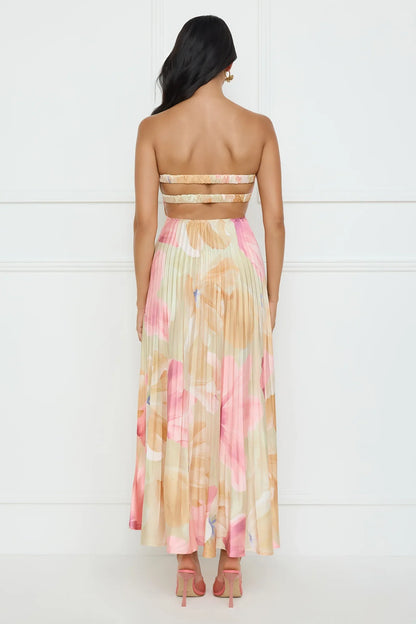 Sea Goddess Strapless Satin Maxi Dress