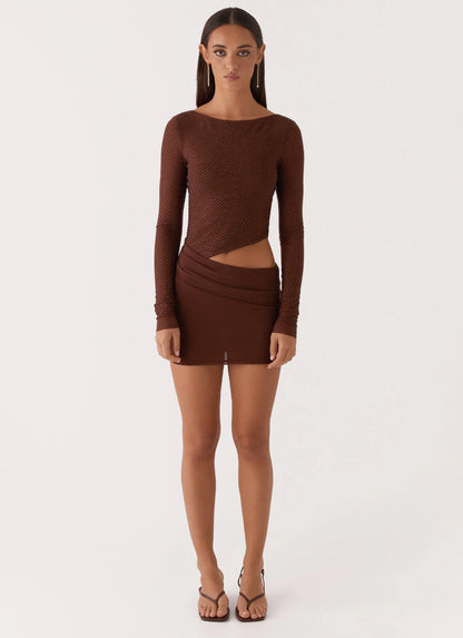 Catch The Night Sequin Mini Dress - Chocolate
