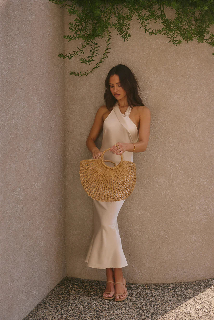 Moment Of Romance Satin Maxi Dress Cream