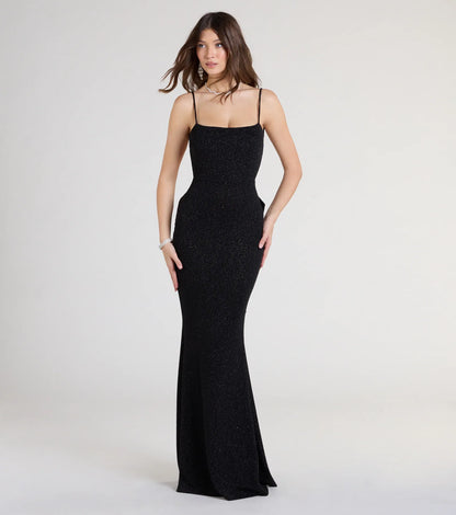 Gwendolyn Glitter Knit Bow-Back Mermaid Dress