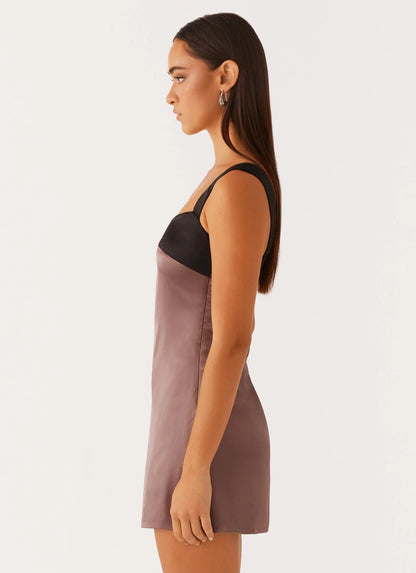 Odette Satin Mini Dress - Steel Me Away