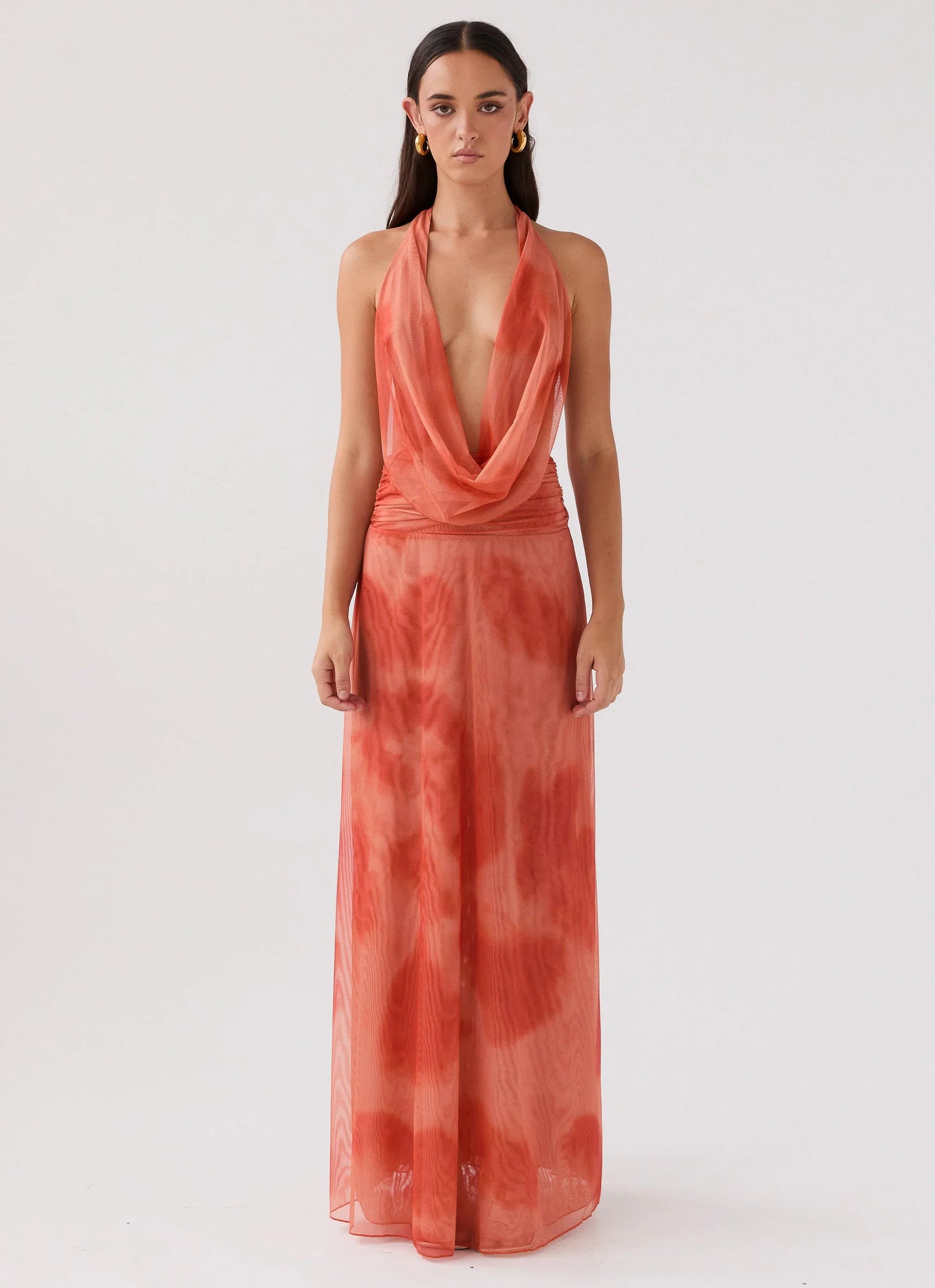Elysia Chiffon Maxi Dress - Fiery Fusion