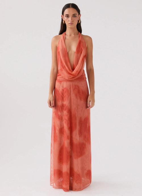 Elysia Chiffon Maxi Dress - Fiery Fusion