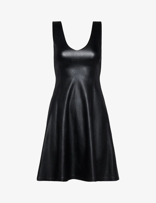 Faux Leather V-Neck Founder Dress