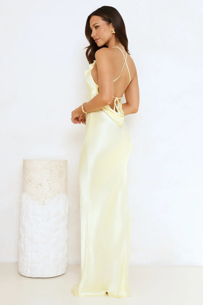 Piazza Nights Satin Maxi Dress Yellow