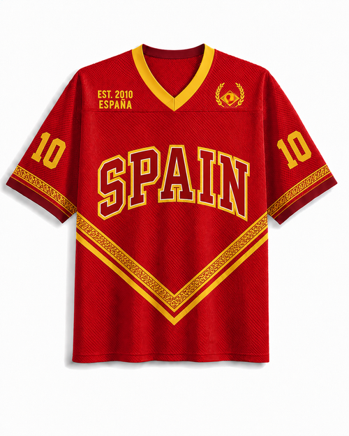 TheRetroTee Vintage Spain Classic Red & Gold Football Mesh Jersey