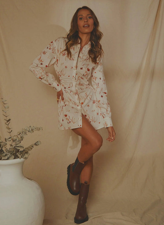 Corfu Linen Shirt Dress - Safari