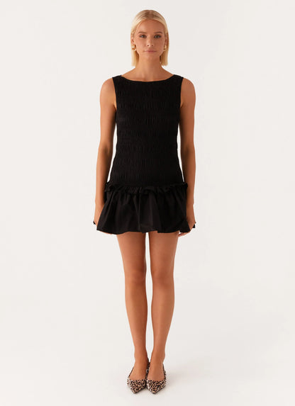 Garden Kisses Shirred Mini Dress - Black
